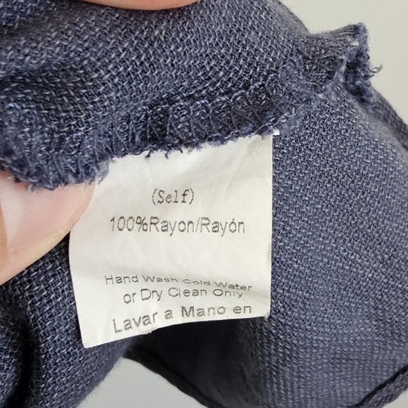 Chambray Eyelet Lace Ruggle Boho Loose Fit Peasant Blouse Western Rodeo Rayon - Picture 7 of 7